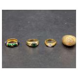 Four Piece Gold Tone Fashion Ring Assortment with Colored Accents