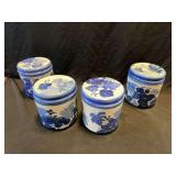 DesignPac Inc. Blue and White Ceramic Canister Set with Grape Motif