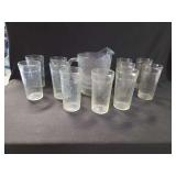 Textured Glass Pitcher and Ten Tumblers Drinkware Set