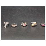 Five-Piece Assorted Ring Ensemble Featuring Various Gemstones and Settings