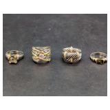 Four-Piece Sterling Silver and Gold-Accented Ring Set with Gemstones