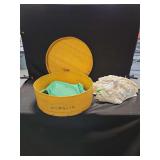 Painted Wooden Storage Box With Lined Interior And Lace Textiles