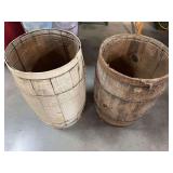 Two Wooden Barrel Containers with Metal Hoops