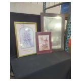 Two Framed Botanical Prints and One Wall Mirror