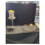 Glass Pedestal Vase With Mercury Finish And Decorative Glass Tray Set