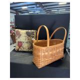 Woven Wood Splint Basket and Decorative Accent Pillows
