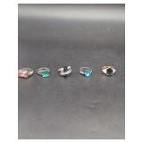 Five Piece Fashion Ring Assortment with Various Colored Stones
