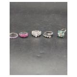 Five-Piece Assorted Gemstone Ring Set in Silver Tone Metal