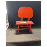 Red Painted Wooden Step Stool Chair with Stenciled Text