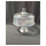 Clear Glass Cake Stand with Ribbed Dome Lid