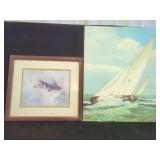Framed Allison 1977 Fish Print and SC 732 Sailboat Lithograph
