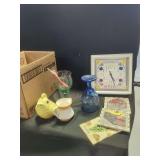 Kitchen Decor Assortment Including Clock Glassware and Ceramic Pieces