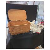 Woven Wood Basket with Lid and Assorted Textile Linens