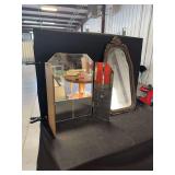 Two Mirrors Including Tri-Fold Vanity Mirror and Etched Wall Mirror