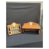 Two Wooden Kitchen Organizers with Spice Rack and Paper Towel Holder