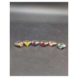 Six Sterling Silver and Gold Accented Multi-Gemstone Rings