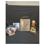 Four Piece Decorative Mixed Media Wildlife and Native American Themed Home Decor Set