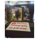 Two Framed Works Including Floral Still Life and Flowering Tree Image Alongside Metal Sign