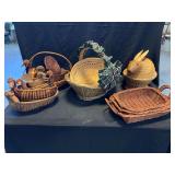 Assorted Woven Wicker Baskets and Figural Animal Containers