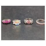 Four-Piece Fashion Ring Assortment with Colored and Iridescent Stones