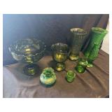 Green Pressed Glass Decor and Tableware Assortment