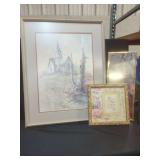 Framed Print of Church Landscape, Inspirational Floral Print, and Wall Mirror