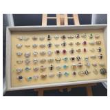 Costume Jewelry Ring Tray Featuring Assorted Colored Stones and Metal Settings
