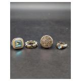 Four-Piece Designer Ring Grouping Featuring Mixed Metals and Gemstones