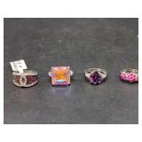 Four Piece Assorted Ring Set with Colored Stones and Metal Bands