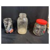 Three Assorted Glass Storage Jars Including Atlas Mason Jar