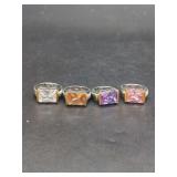 Four Piece Assorted Colored Rectangular Stone Fashion Ring Set