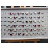 Assorted Ring Display Tray with Red, Blue, and White Stones