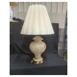 Ceramic Table Lamp with Floral Motif and Pleated Shade