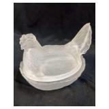 Frosted Glass Hen on Nest Covered Dish