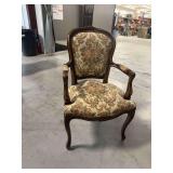 Carved Wood Armchair with Floral Tapestry Upholstery