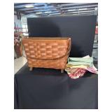 Woven Wood Splint Basket with Fabric Linens and Accents