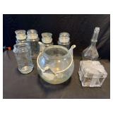 Assorted Glass Containers, Canisters, and Decorative Objects