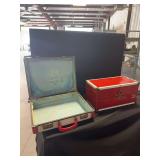 Two-Piece Luggage Set Including Red and White Train Case and Hard-Sided Suitcase