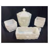 Milk Glass Grape Pattern Vanity and Tabletop Set