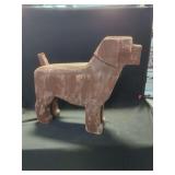 Carved Wooden Dog Sculpture with Metal Tag
