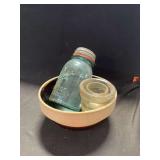 Ball Perfect Mason Jar, Glass Insulator, and Stoneware Bowl
