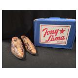 Tony Lama Tan Leather Western Mules Size 9 B with Original Box