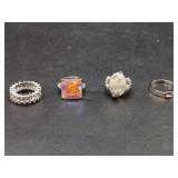 Set of Four Silver-Tone Rings with Various Synthetic and Natural Gemstones