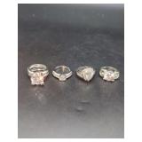 Set of Four Silver-Tone Rings with Simulated Gemstones