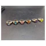 Set of Six Faceted Gemstone Rings in Mixed Silver and Gold Tone Metal