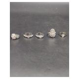 Five Piece Sterling Silver and CZ Ring Assortment