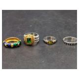 Assorted Designer-Style Sterling Silver and Gold-Plated Rings, Set of Four