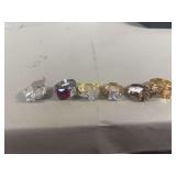 Size 9 Assorted Fashion Rings with Colored Gemstones and Cubic Zirconia Set of Six