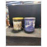 Currier and Ives Decorated Metal Tins Set of Two