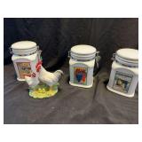 Ceramic Canister Set and Chicken Figurine